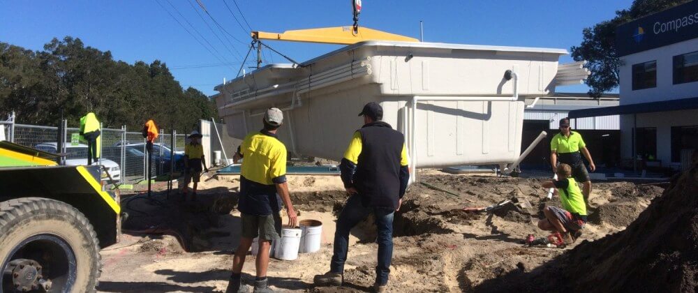 Excavation works and placing the fibreglass pool into the ground