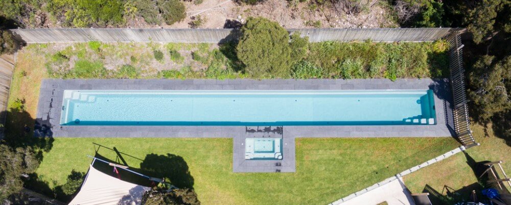 Great design of the extra length Fastlane lap pool with a spa attached