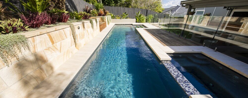 Pool and spa combo with Fastlane fibreglass lap pool