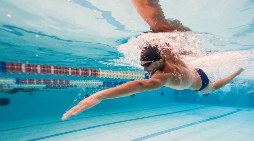 Swimmer's body is muscly