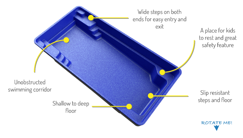 X-Trainer fibreglass pool 3D representation